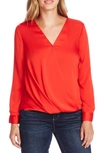 Vince Camuto Hammer Satin Wrap-front Top In Fiesta