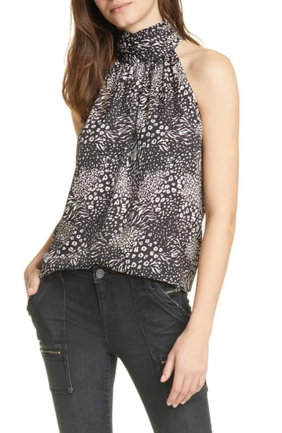 Joie Erola Animal Print High Neck Sleeveless Blouse In Caviar