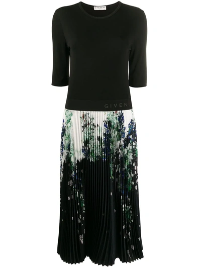 Givenchy Solid Knit & Floral Satin Dress In Multicolored