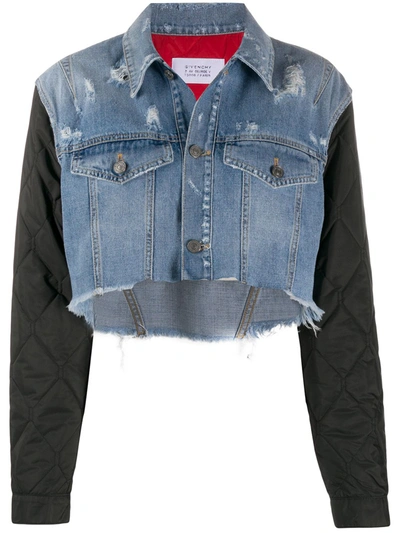 Givenchy Quilted Sleeve Destroyed Denim Jacket In Blue
