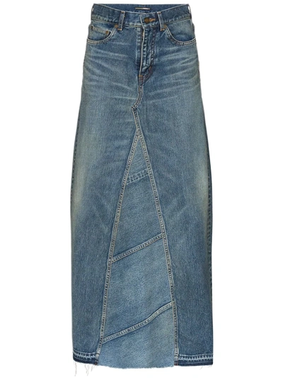 Saint Laurent Reconstructed Denim Maxi Skirt In Blue