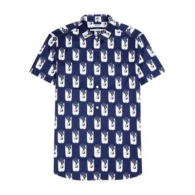 Kenzo Navy Printed Cotton Shirt In Blue