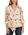 Vince Camuto Printed Asymmetrical Cinch-waist Blouse In Cameo Cream