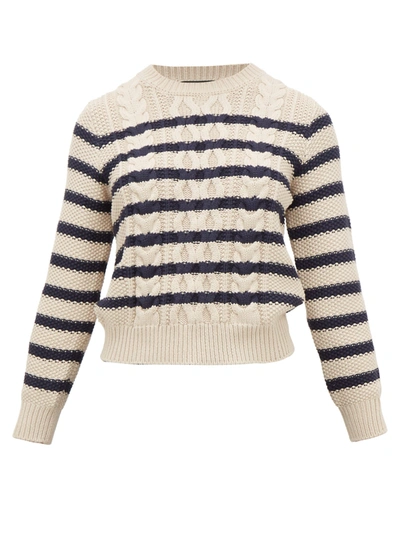 Weekend Max Mara Striped Cable-knit Sweater In Ivory Blue Stirpe