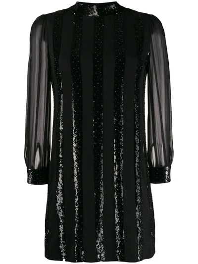Saint Laurent Sequin Stripe Mini Dress In Black