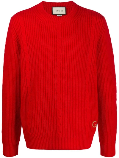 Gucci Cable Knit Jumper In Red
