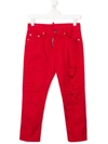 Dsquared2 Kids' Distressed Slim-fit Jeans In Red
