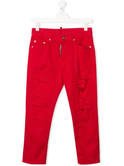 Dsquared2 Kids' Distressed Slim-fit Jeans In Red