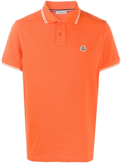 Moncler Logo-embroidered Polo Shirt In Orange