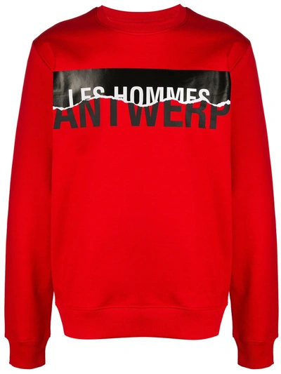 Les Hommes Ripped Logo Sweatshirt In Red