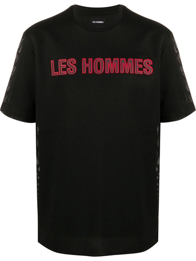 Les Hommes Logo Print Mesh Style T-shirt In Black