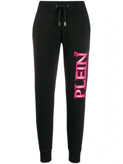 Philipp Plein Embellished Logo Print Jersey Sweatpants In Black