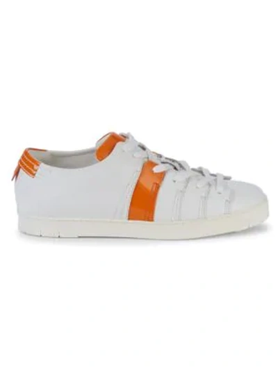 Corthay 90 Low-top Leather Sneakers In White Orange