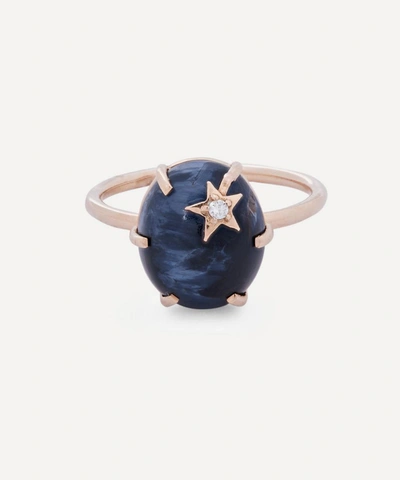 Andrea Fohrman Rose Gold Mini Galaxy Blue Pietersite And Diamond Star Ring