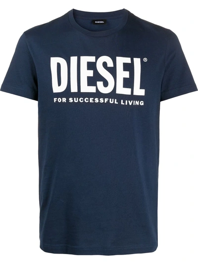 Diesel Logo Print Crew Neck T-shirt In Blue