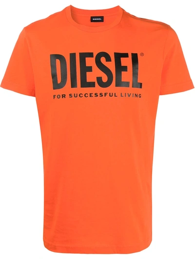 Diesel Logo Print Crew Neck T-shirt In Orange