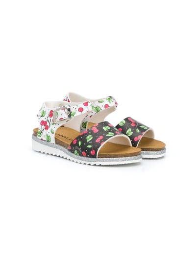 Monnalisa Kids' Cherry Printed Faux Leather Sandals In Black