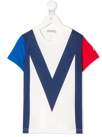 Moncler Teen Maglia Colour Block T-shirt In Bianco