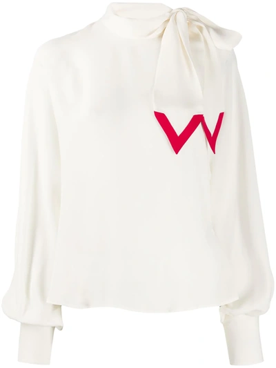 Valentino V-edge Tie-neck Blouse In White