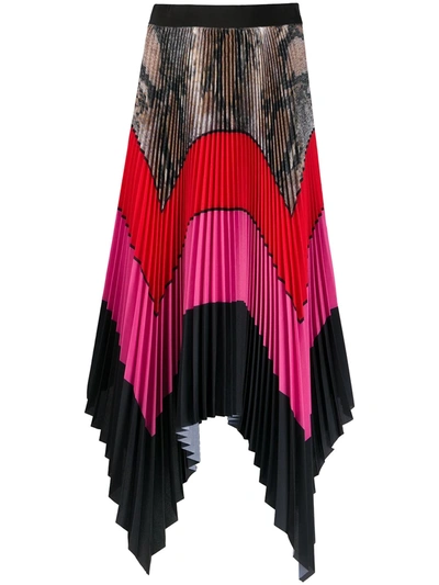 Msgm Pleated Handkerchief-hem Midi Skirt In Multi