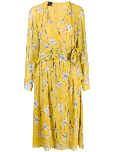 Pinko Floral Print Midi Dress In Yellow