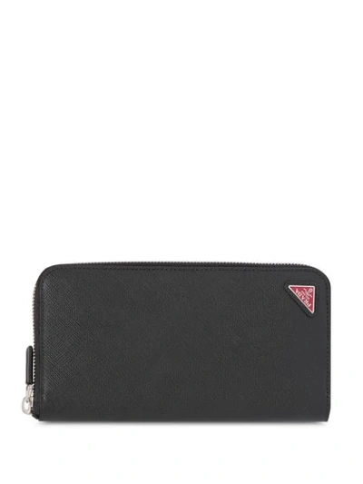 Prada Logo Plaque Wallet In Black