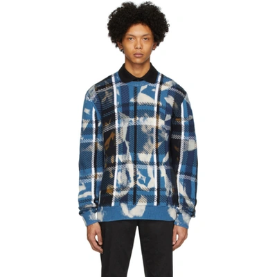 Versace Tartan Cotton Jacquard Sweater In A6242 Ltblu