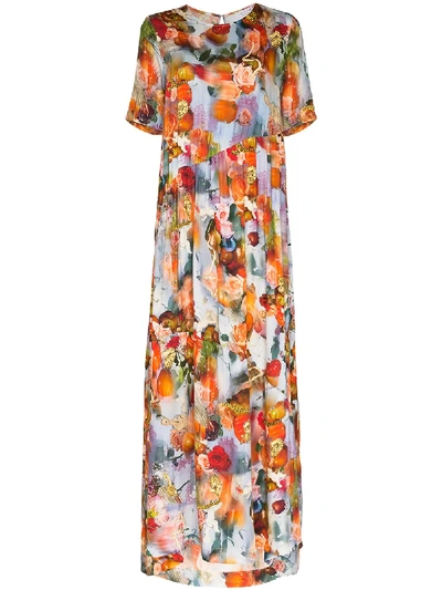 Collina Strada Ritual Tomato Print Maxi Dress In Blue