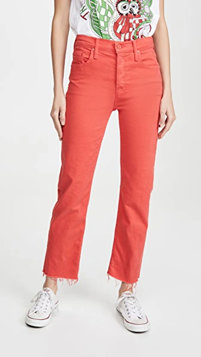Mother Tomcat Ankle Fray Jeans In Tomato