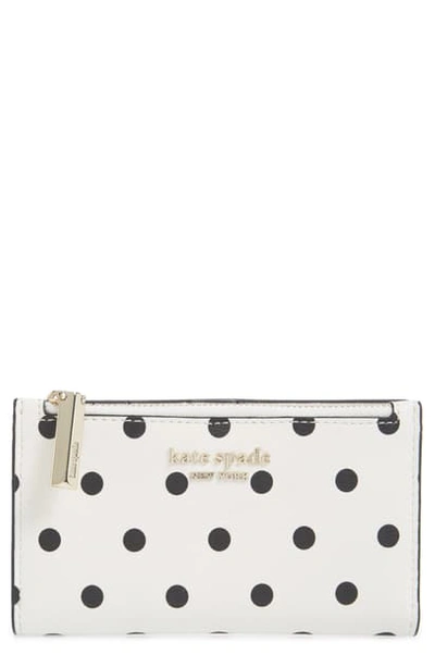 Kate Spade Small Spencer Cabana Dot Slim Bi-fold Wallet In Optic White Multi