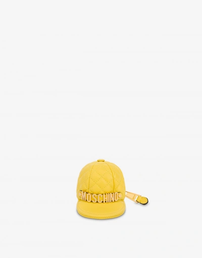 Moschino Key Ring In Nappa Leather Cap In Yellow