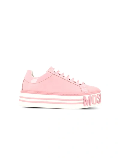 Moschino Calfskin Platform Sneakers In Pink