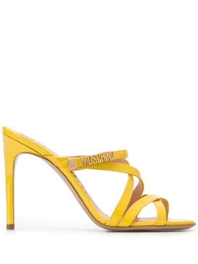 Moschino Mini Lettering Patent Leather Sandals In Yellow