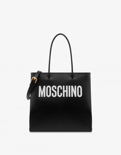 Moschino Calfskin Shopper With Logo In Black