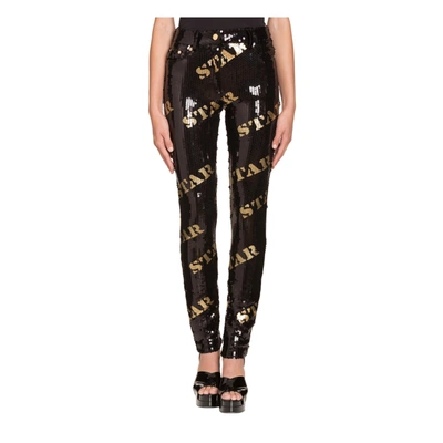 Moschino Hollywood Stencils Sequins Trousers In Black