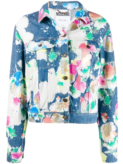 Moschino Painted And Bleached Flowers Jacket In Blue