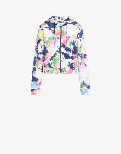 Moschino Painted And Bleached Flowers Cotton Sweatshirt In Multicoloured