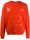 Moschino Cotton Sweatshirt With Double Question Mark Print In Orange