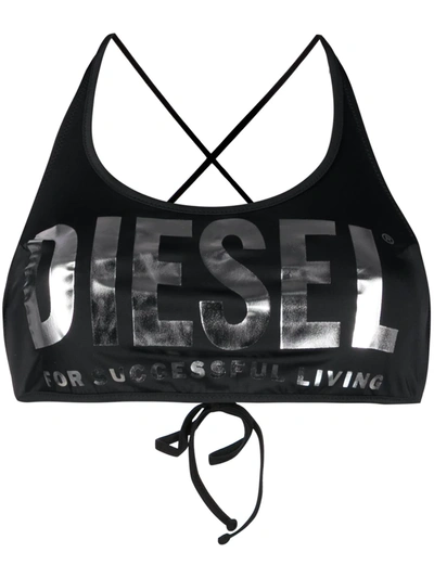 Diesel Metallic Logo Bikini Top In Black