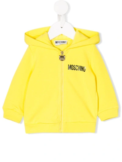 Moschino Babies' Printed Logo Hoodie In Yellow