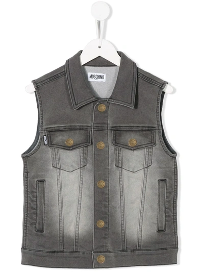 Moschino Kids' Jeansjacke Mit Stone-wash-effekt In Grey
