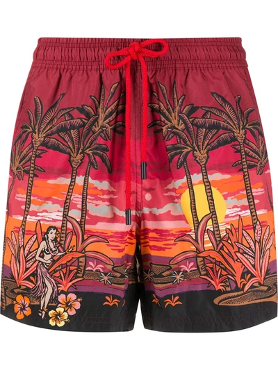 Etro Palm Tree Print Swim Shorts In Red