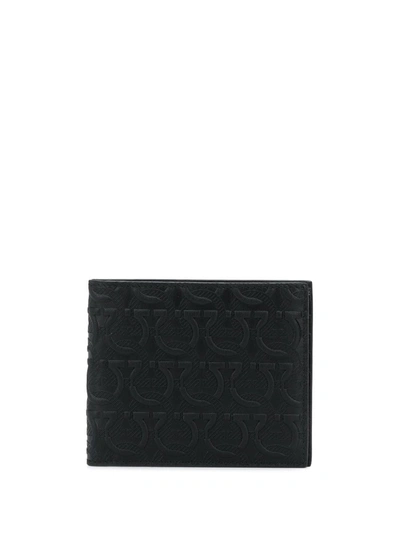 Ferragamo Gancini Motifs Bi-fold Wallet In Black