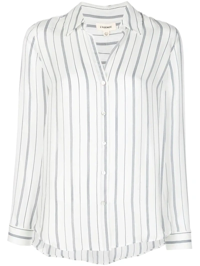 L Agence Striped Silk Shirt In White