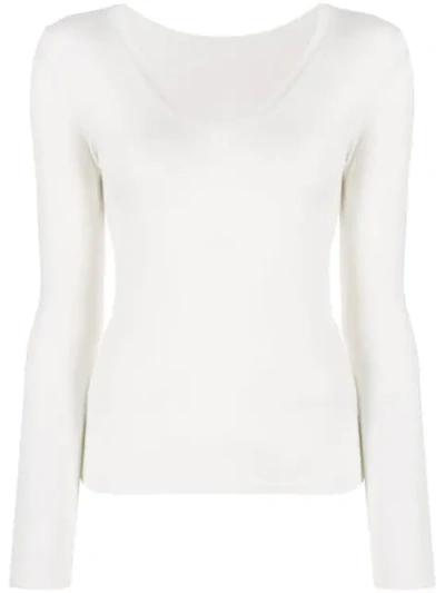 P.a.r.o.s.h V-neck Perforated Knit Top In White