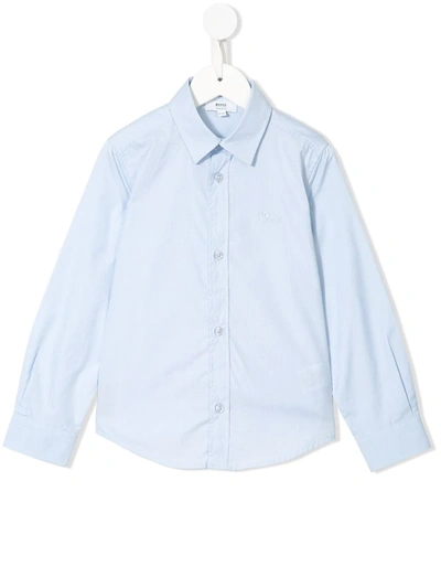 Hugo Boss Kids' Curved Hem Longsleeved Shirt In Blue