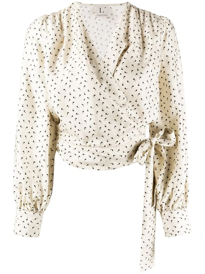 L'autre Chose Apostrophe Print Wrap Blouse In Neutrals