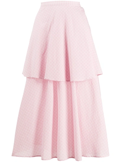 Sara Lanzi Tiered Flared Skirt In Pink