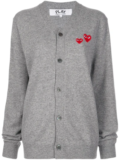 Comme Des Garçons Play Grey Asymmetric Double Heart Patch Cardigan