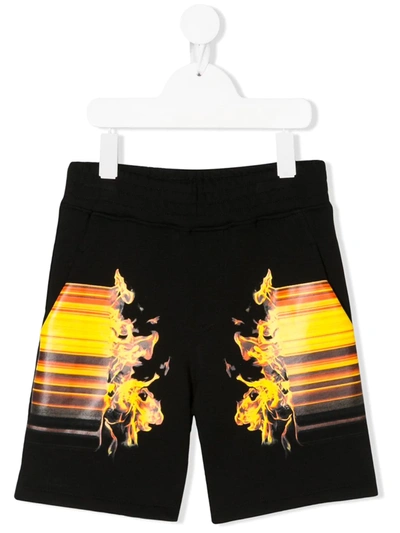 Neil Barrett Kids' Fire Print Track Shorts In Black